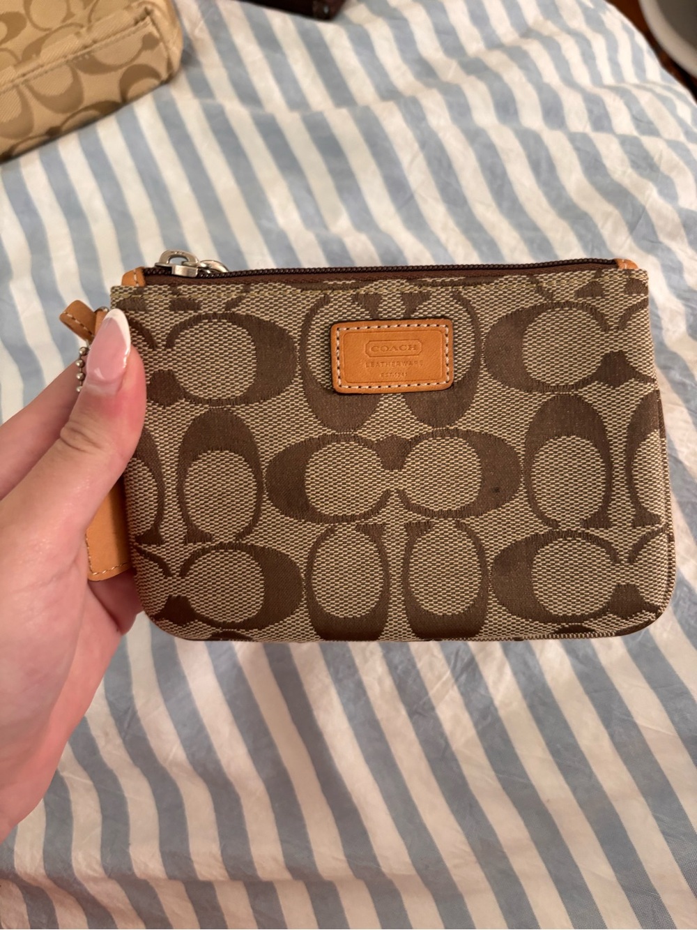 Coach Signature Small Wristlet in Brown/Tan Canvas